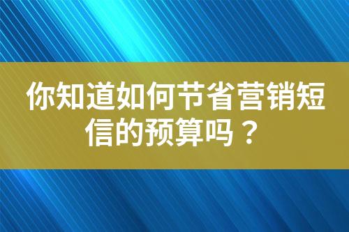 你知道如何節省營銷短信的預算嗎？